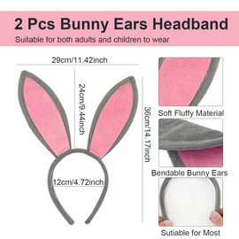 Long Bunny Ears Headband,2 Pcs Pink Bunny Ears,Easter Party Bag Fillers Bendable Easter Bunny Ears,Rabbit Ears Party Favor Costume Accessory for Adults Kids Animal Ears Fluffy Easter Headband