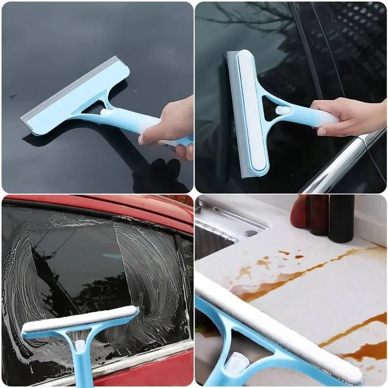 Three-in-one multi-functional glass cleaner with spray head and scraper, suitable