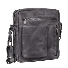 ROYALZ 'Antonio' Men's Leather Bag Small in Vintage Look – Small Men's Shoulder Bag Made of Genuine Leather – Compact Messenger Bag Leather Bag Men with Zip, Navy grey