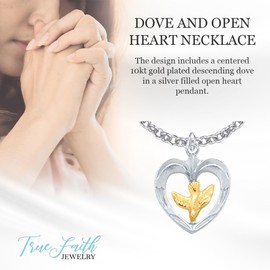 TrueFaithJewelry 10KT Gold Filled Dove with Heart Pendant Charm Necklace Two-Tone Medal, 11/16 Inch