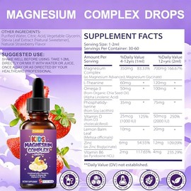 Kids Magnesium Liquid Drops-Magnesium Glycinate Liquid for Kids Supplement-w/L-theanine Omega-3 PS Zinc Vitamin B6 D3 - for Sleep Relaxation Brain Bon