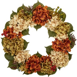 Fall Wreaths for Front Door, 24 inch Autumn Wreath with Hydrangeas Berries Large Fall Door Wreath Artificial Hydrangea Flowers Wreath Fall Decorations for Farmhouse Thanksgiving Harvest Door Wall
