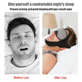 Anti Snoring Chin Strap, Adjustable Breathable Stop Snoring Device, Chin Strap with Jaw Support for Snoring Effective Snoring Reduction Belt Snore Stop Head Strap for Men Women CPAP Users (Black)