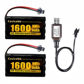 Cecicebb 9.6V 1600mAh NI-MH Rechargeable Battery Pack with SM-2P for RC Car Boats Robots Vehicles Trucks 2 Pack with USB Charger Cable