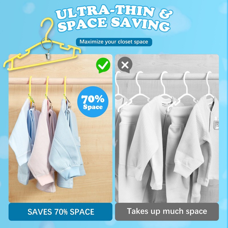 AMZXHCQ Baby Hangers with Metal Ring Clips, Children Plastic Hanger
