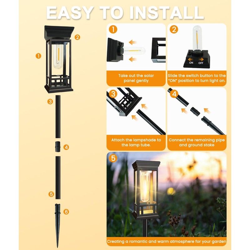 12 Pack Solar Pathway Lights Outdoor, Taller Bright Solar Path