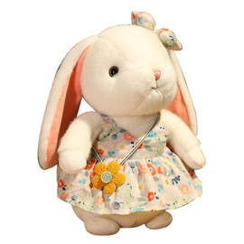 Bunny Plush Toy Soft Comfortable Plush Fabric Full Filling PP Cotton White Bunny Doll with Floral Skirt Blue 40cm/15.7in