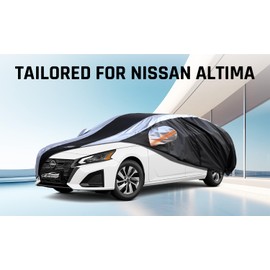 Altima Car Cover Waterproof All Weather with Silver Strip Design, Custom Fit for Altima 2005–2025, Altima Accessory with Door Zipper & Windproof Straps