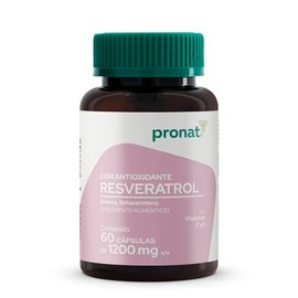 PRONAT  Resveratrol, Antioxidante, Suplemento Alimenticio, Selenio y Betacaroteno, 60 Cápsulas de 1200 mg                                             