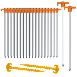 20+2PCS Tent Stakes Heavy Duty Camping Stakes,AVOFOREST 9.8Inch Non-Rust Metal Tent Pegs Ground Stakes Tent Spikes Camping,Garden,Hiking Orange