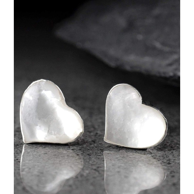 Stud Earrings Heart of Mother of Pearl - Silver 925