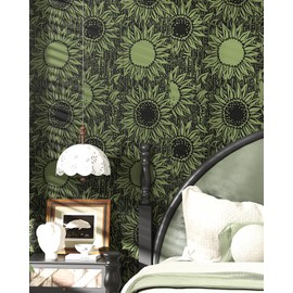 Kifoio Sunflower Wallpaper Plants Floral Peel and Stick Wallpaper 17.3"x78.8" Green/Yellow/Black Contact Paper Removable Boho Self Adhesive Wall Paper for Bedroom Living Room TV Sofa Background Home