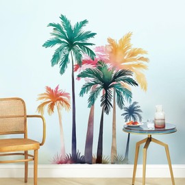 Palm Tree Wall Decals Tropical Plants Palm Grove Wall Stickers Peel and Stick Wall Art Decor for Bedroom Living Room Kitchen Sofa TV Backdrop Wall Decoration