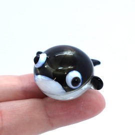Sansukjai Rare Whale Micro Tiny Figurines Hand Blown Color Glass Art Animals Collectible Gift Home Decor, Black White
