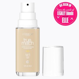 L'Oreal Paris True Match Super-Blendable Foundation, Medium Coverage Liquid Foundation Makeup with SPF 17, W1, Light, 1 Fl Oz