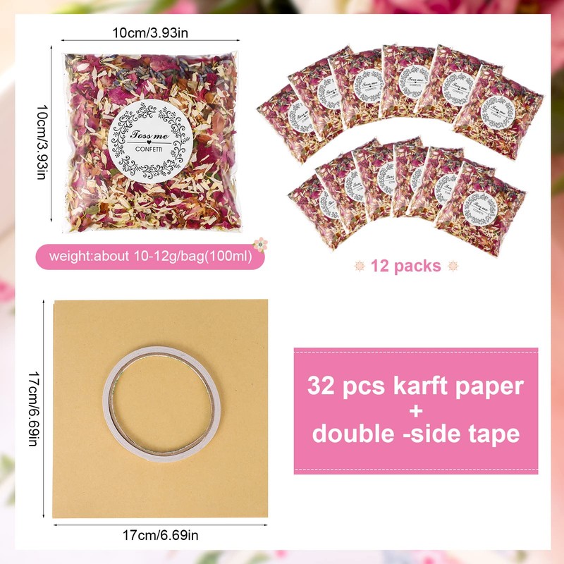 SOSPIRO 32 Kraft Paper Cones, 12 Packs Natural Wedding Confetti,