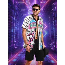 WILDPARTY 80s 90s Outfit for Men, Hip Hop Costume Baseball Jersey Shirt Shorts Rapper Accessories 1990s Party Costume
