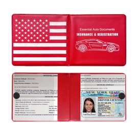 Ziciner Car Registration Insurance Holder, 2Pack Essential Auto Card Document Glove Box Organizer with Velcro Closure, Vehicle Interior Accessories Perfect for Most Car, Truck, SUV (Red/Back Flag)