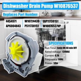 W10876537 Dishwasher Drain Pump for Whirl-pool Ken-more Kitchen-aid Dishwasher Pump Motor Replace W10724439