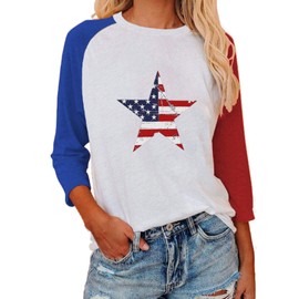 4th of July Tshirts Tops for Women Casual Summer 3/4 Sleeve Comfy Colors T Shirts Tunic Blouse