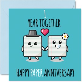 Stuff4 Cute Paper Anniversary Card for Boyfriend Girlfriend - 1 Year Together - Happy 1st Wedding Anniversary Cards for Women Men, 5.7 x 5.7 Inch Greeting Cards for First Anniversaries
