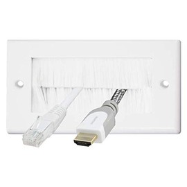 electrosmart White Double Gang Brushplate with White Brushes/Brush Strip Wallplate/Wall Plate/Faceplate Cable Tidy for Wall Mounted Plasma TV etc (Quantity 2)