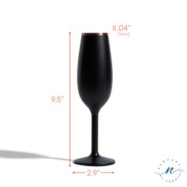 NEWPORT Stemware Collection, Premium Vacuum Insulated Stainless Steel Sparkling Wine & Champagne Flute, Crystal Thin Champagne Glass, Unbreakable & Drinks Stay Cold, Non-Slip Silicon Base, 6oz, Black