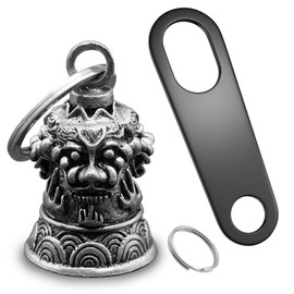Huwane Motorcycle Bell Biker Guardian Luck Riding Bells Car Key Chain Ring Accessories with Motorcycle Bell Hanger, Think Before You Leap, Medium