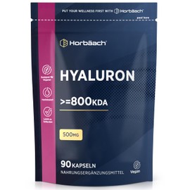 Hyaluron Kapseln Hochdosiert 800 kDa | 90 Hyaluronsäure Kapseln | 500mg | Alternative zu Kollagen | Hyaluronic Acid | Vegane | von Horbaach