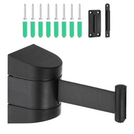 PATIKIL Fixed Wall Mount Retractable Belt Barrier, 16.4 Ft Crowd Control Barrier for Retail Store Stadium, Black Case with Black Retractable Caution Belt