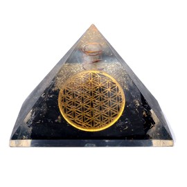 PHOENIX - Balancing pyramids in crystal or gemstone (Black Tourmaline with Flower of Life)