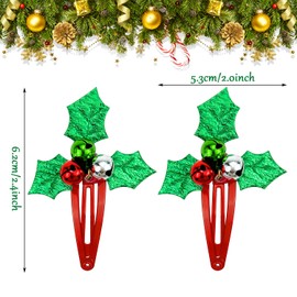 4PCS Christmas Hair Clips,Christmas Holly Hair Clip Jingle Bell Hair Barrettes Xmas Themed Hair Clip Christmas Hair Accessories for Girls