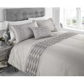 Rapport Home Luxury Silver Grey Single Duvet Diamante Detail Bed Quilt Cover Set, Polyester-Cotton