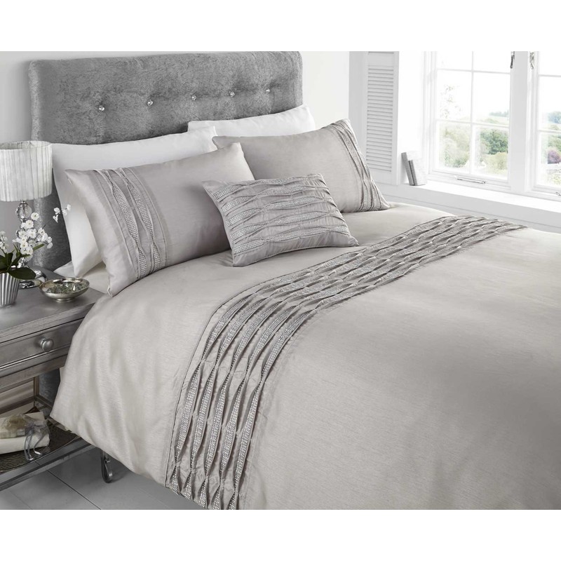 Rapport Home Luxury Silver Grey Single Duvet Diamante Detail Bed