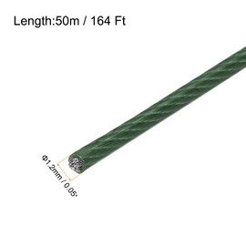 MECCANIXITY 164Ft(50M) Wire Rope 304 Stainless Steel Cable 3/64" (1.2 mm) Vinyl Coated with 10Pcs Aluminum Sleeves for Hanging, Clotheslines, Lifting Green