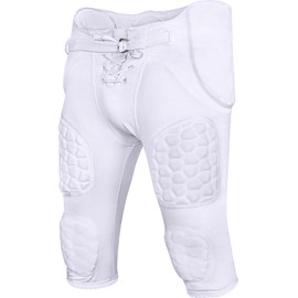 Exxact Sports Rebel Mens Integrated Football Pants with Built-in Pads, Lightweight Football Practice Pants with Lace-up Fly (AS, White)