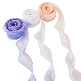 Beadthoven 3 Rolls Iridescent Polyester Fishtail Ribbon Shimmer Chiffon Ribbon for Wedding Bouquet Wrapping Bows Wreaths Decoration Crafts 9m/Roll