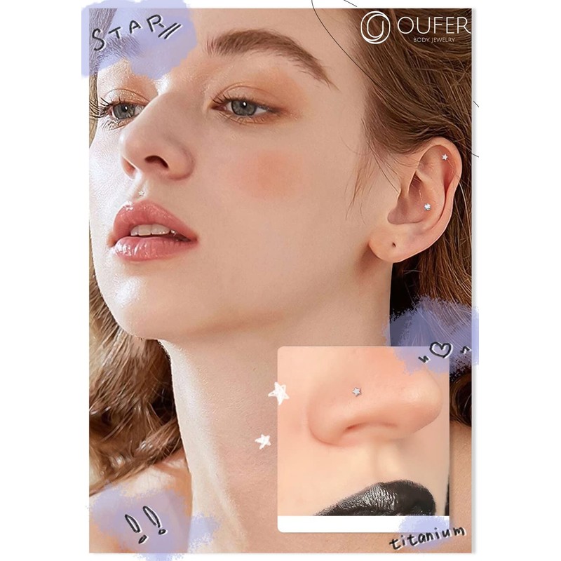 OUFER Helix Piercings Nose Piercing Titanium Flat Back Conch Rings