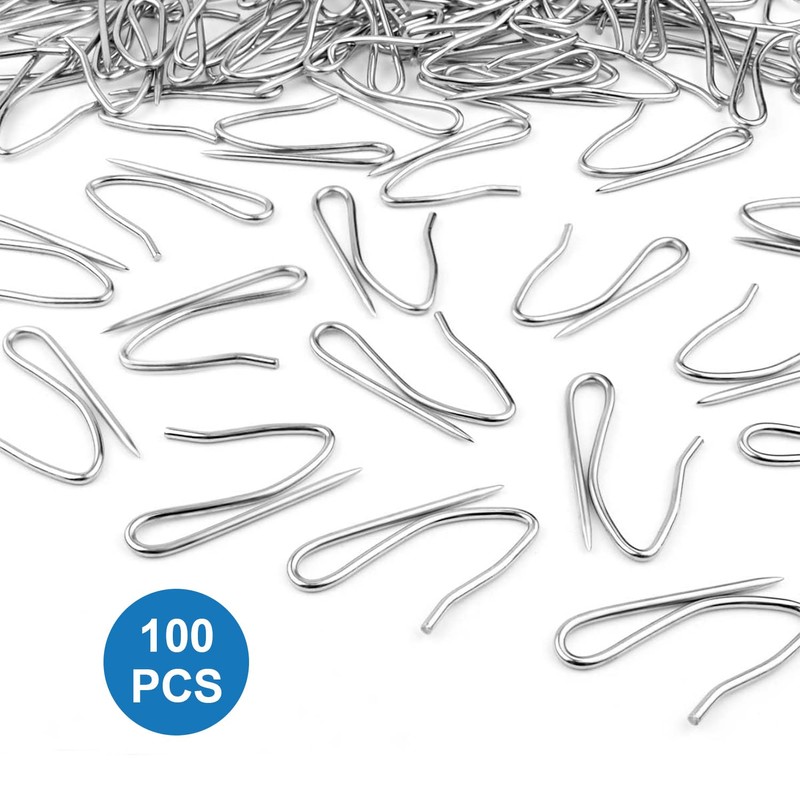 100Pcs Metal Curtain Hooks, FUNCYboo Drapery Pin Stainless Steel Hooks