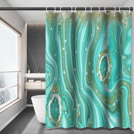Umpoo Turquoise Marble Shower Curtain 72x78 Inch Abstract Gold Quicksand Glitter Modern Artistic Luxury Home Decorative Polyester Waterproof Fabric Bathroom Shower Curtain Sets with Hooks