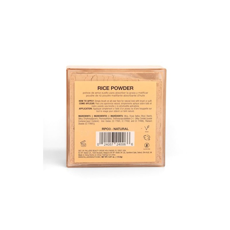 Palladio Polvo de Arroz Suelto Fijador Absorbe Aceite
