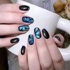 Dark Blue Glitter Press on Nails Butterfly False Nails French