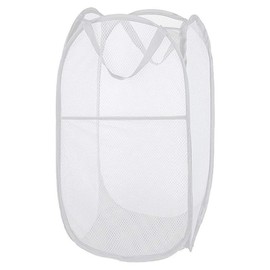 Buenod Pop Up Laundry Hamper, Collapsible Mesh Laundry Basket Clothes Hamper for Home Room, Dorm Room, Cruise, White