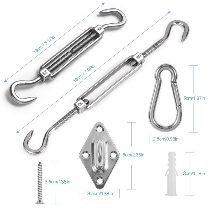 HOMPER Awning Attachment Set, Heavy Duty Sun Shade Sail Stainless