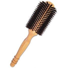 High-Density Soft Boar Bristles Wood Round Brush for Blow-Drying, Straightening, Styling, Volumizing Medium to Long Hair (Shoulder to Back-Length) for Shine & Volume, 1.2" Roller, 2.4" with Bristles