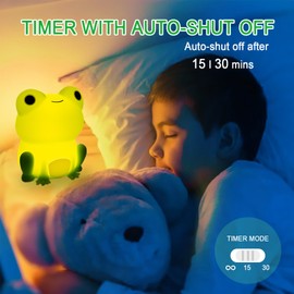 SMOORITA Night Light for Kids, Cute Frog Night Lamp Bedroom Nightlight for Girls Boys Teens, USB Rechargeable Silicone Animal Nightlight Christmas Birthday Gifts, Room Decor