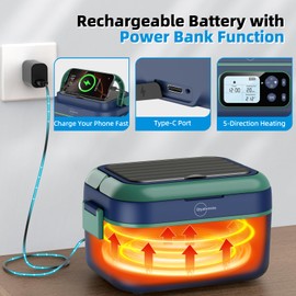 Qtyatvmoto Cordless Electric Lunch Box, 100W Rechargeable Heated Lunch Box for Adults, 1.5L Portable Self Heating Lunchbox with Battery Leak-Proof for Office Truck Driver Construction Camping (Blue)