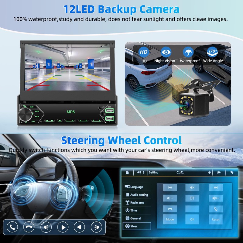 Motorsi Single Din Car Stereo Audio with Carplay Android Auto