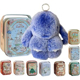 gudong Cute Bunny Lulu Keychain With Tin, Charm Bunny Keychain Fluffy With Box for Girl,Kids,Backpack,Purse,Handbags,Birthday Christmas Valentine's Day Gifts for Women