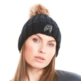 The House Of Dog: English Springer Spaniel Owner Hat Gift. Faux Fur Pom Pom Chunky Knit Super Soft Unisex Embroidered Beanie Black